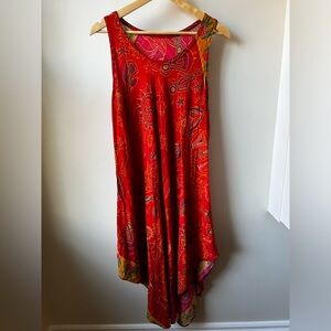 Handkerchief Dress‎ Red Tropical Bird Beachy Boho Hippie Granola Oversized M